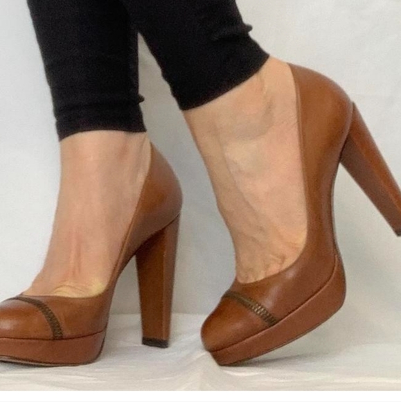 Cole Haan Shoes - Cole Haan brown platform heels with zipper design in front rounded toe